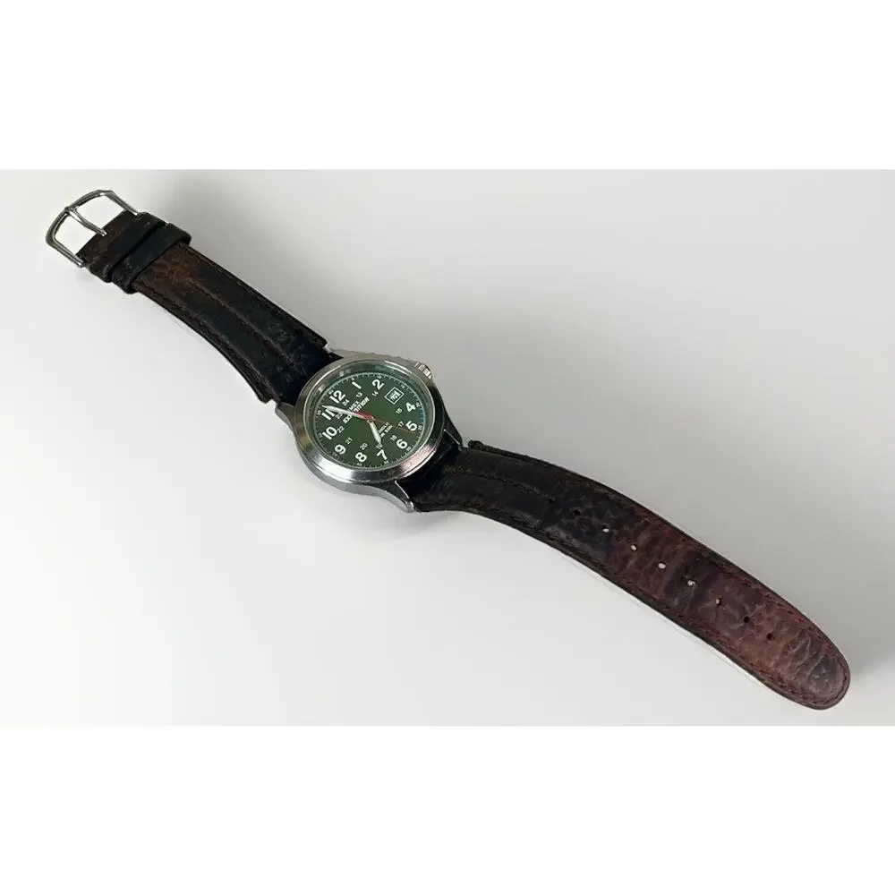 Timex Expedition Mens Watch 36mm Green Dial Leather Indiglo Date *Needs Battery